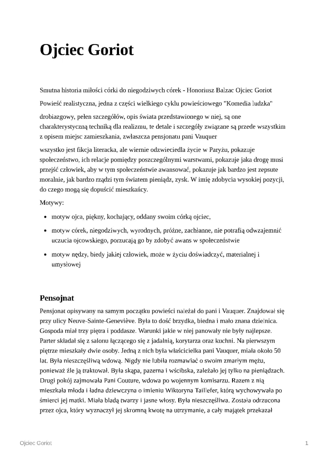 Ojciec Goriot - streszczenie, bohaterowie i charakterystyka
