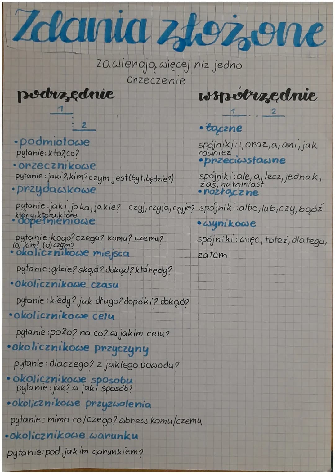 Zdania złożone
zawierają więcej niz jedno
Orzeczenie
podrzędnie
:2
•podmiotowe
pytanie: kto? co?
orzecznikowe
pytanie: jaki?, kim? czym jest