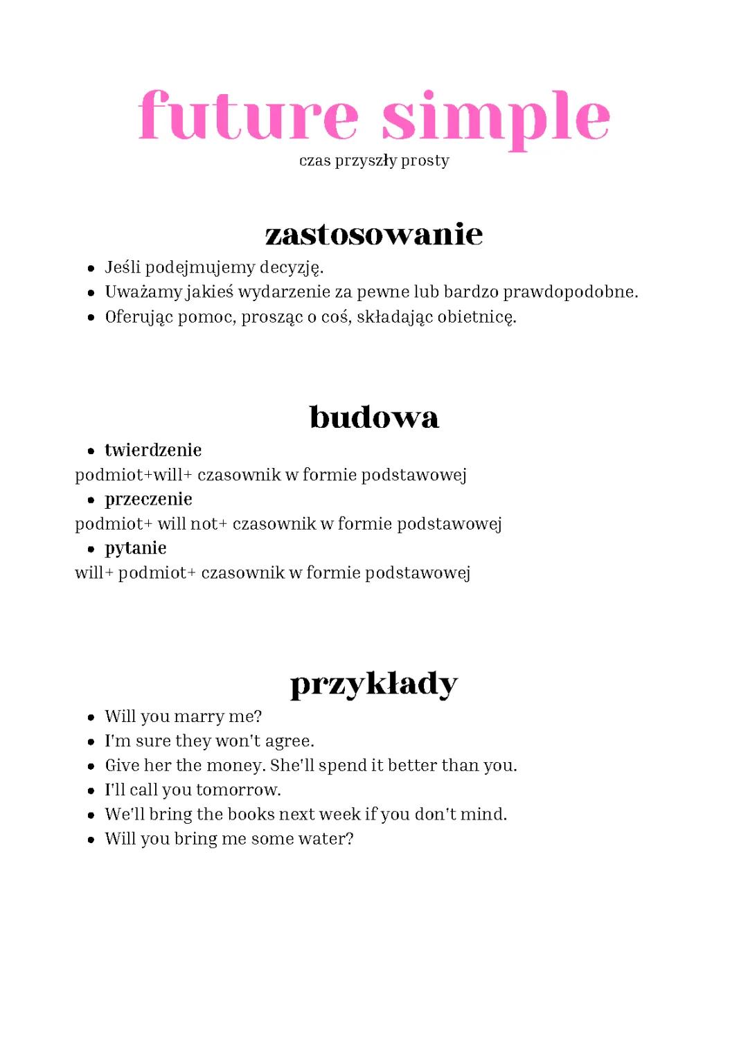 Czas Future Simple - Notatki Maturalne 2023