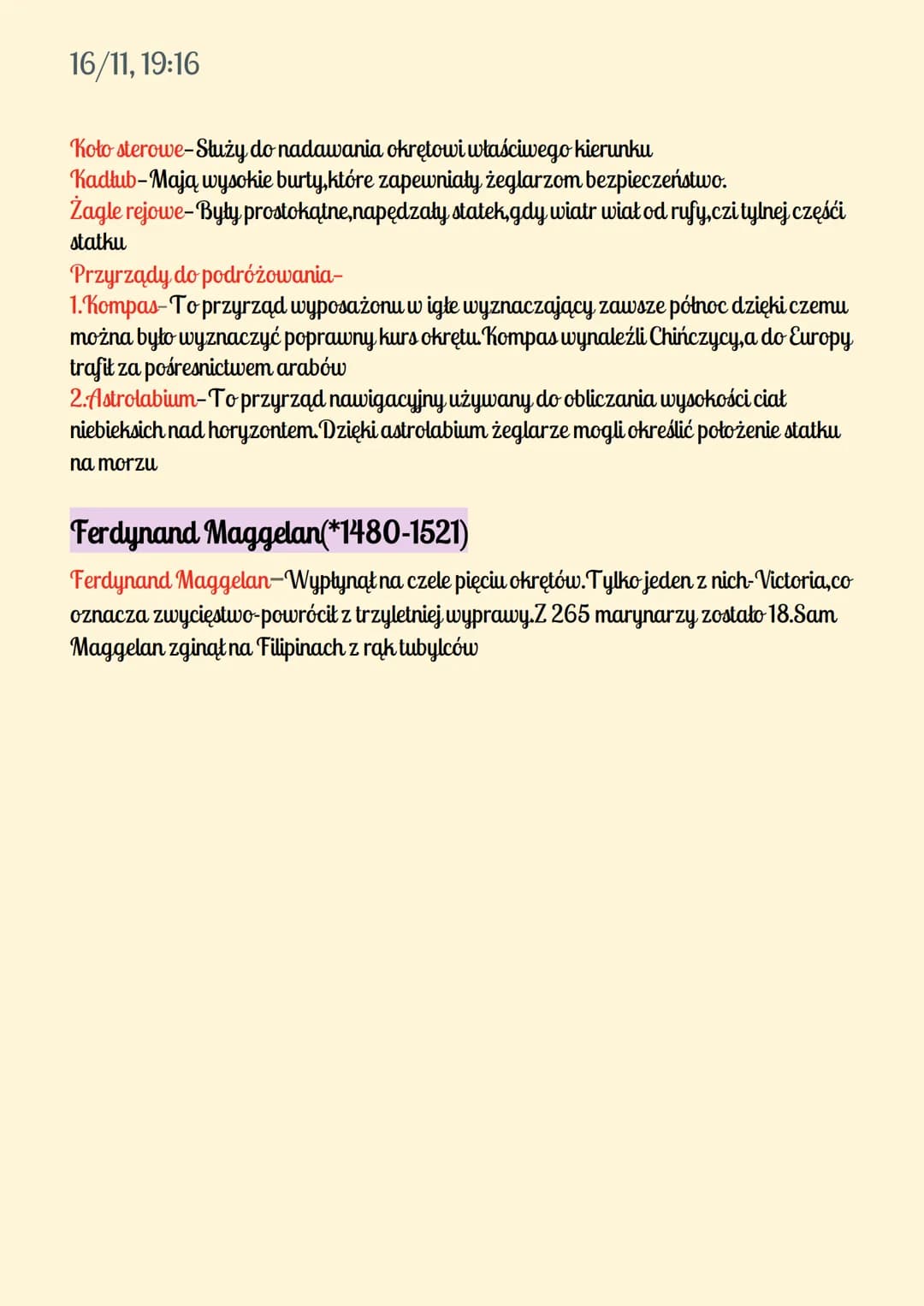 16/11, 19:16
Narodziny nowożytniego świata
Temat: Wielkie odkrycia geograficzne
Ważne daty:
1492: Odkrycie Ameryki przez Krzysztofa Kolumba
