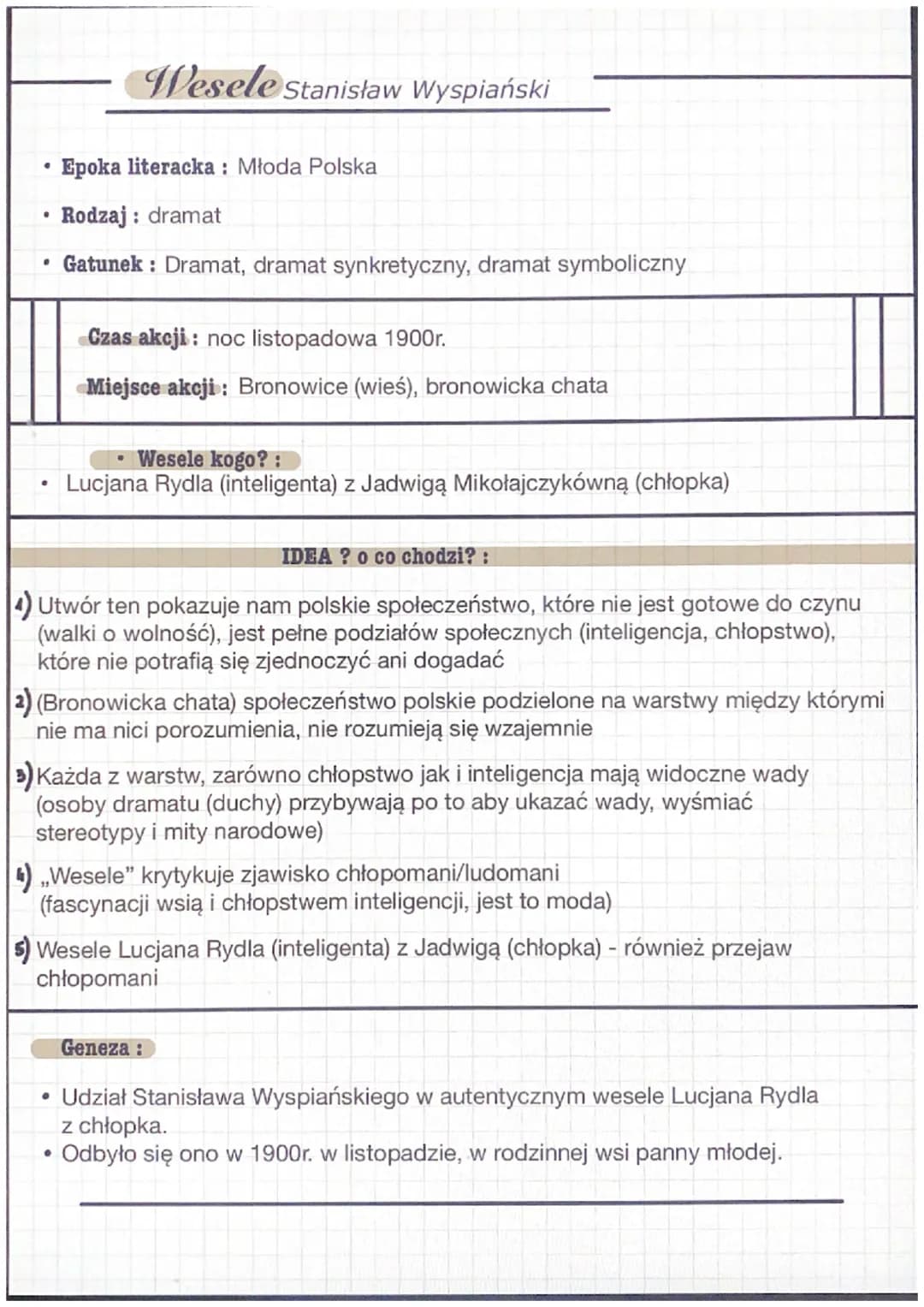 •
Wesele Stanisław Wyspiański
· Epoka literacka: Młoda Polska
• Rodzaj: dramat
• Gatunek: Dramat, dramat synkretyczny, dramat symboliczny
Cz