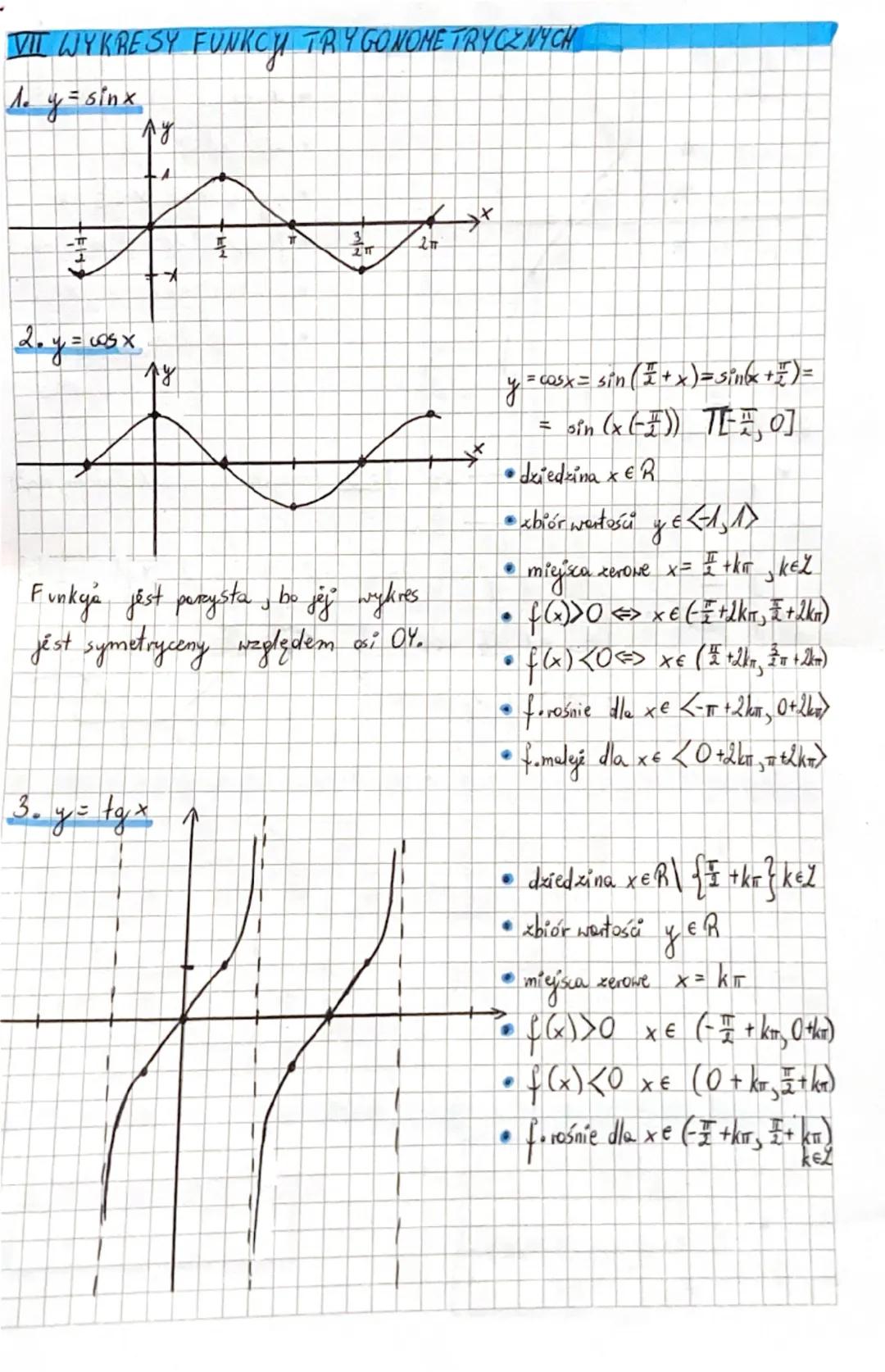 # •TRYGONOMETRIA.

I PODSTAWOWE INFORMACJE

1.

a

Π

$
\sin x = \frac{a}{c}$

$cos a = \frac{b}{c}$

$tg x = \frac{a}{b}$

$ctya = \frac{b}