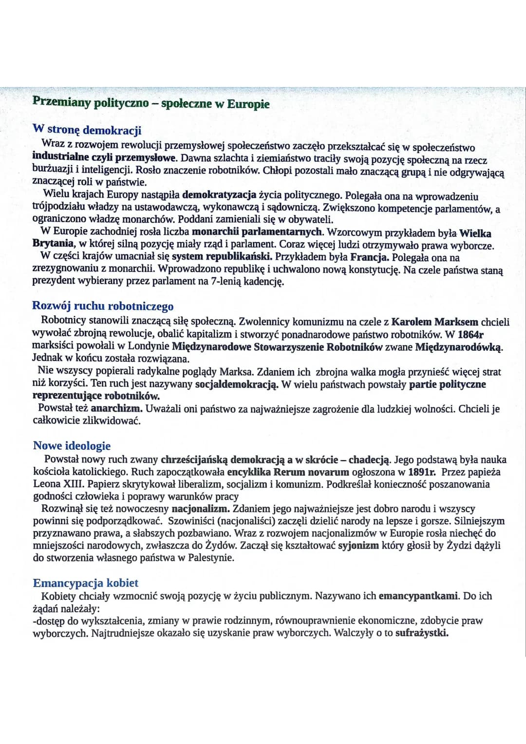 Przemiany polityczno - społeczne w Europie
W stronę demokracji
Wraz z rozwojem rewolucji przemysłowej społeczeństwo zaczęło przekształcać si