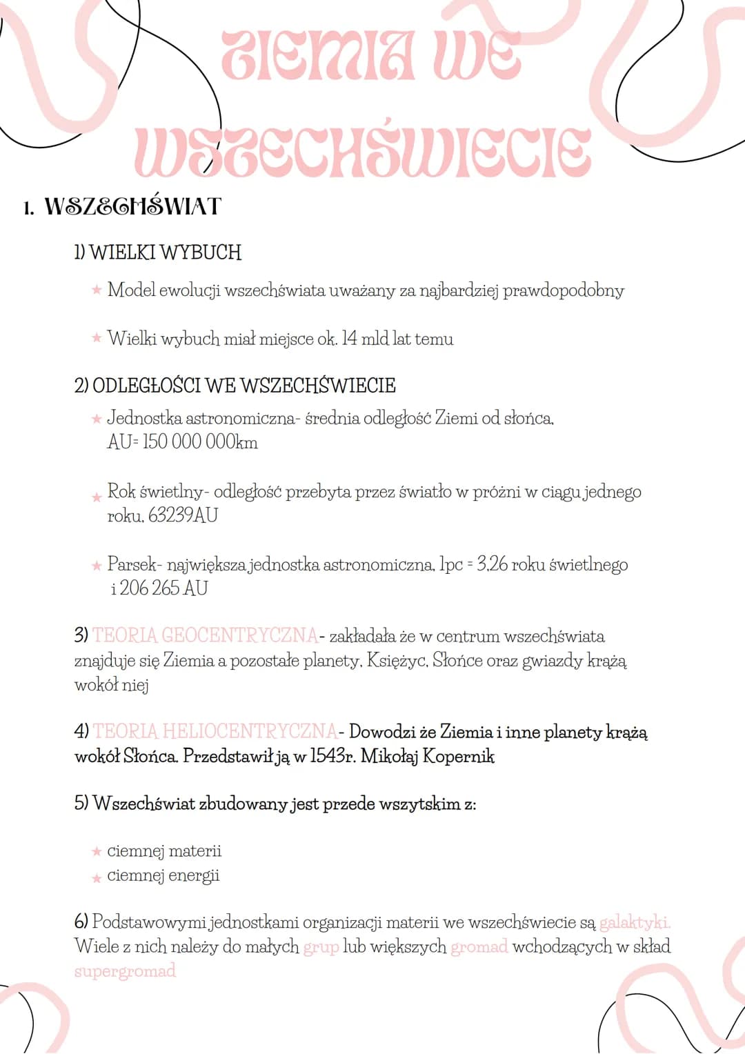 HERIA WE
WETECHŚWIECIE
1. WSZECHŚWIAT
1) WIELKI WYBUCH
* Model ewolucji wszechświata uważany za najbardziej prawdopodobny
* Wielki wybuch mi