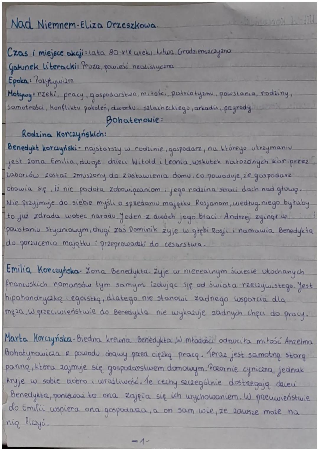 Nad Niemnem-Eliza Orzeszkowa.
Czas i miejsce akcji: lata 80 XIX wieku Litwa, Grodzieńszczyzna
literacki: Proza, powieść_nealistyczna.
Gatune