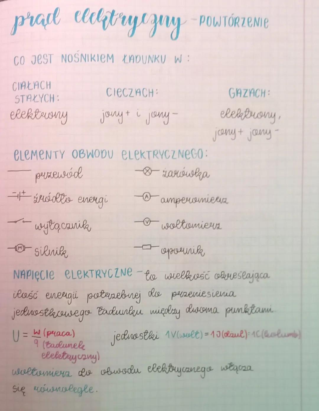 prad elelitryczny -POWTÓRZENIE
CO JEST NOSNIKIEM ŁADUNKU W:
CIAŁACH
STAŁYCH:
CIECZACH:
GAZACH:
elektrony
i
jony + jony-
elektrony,
jony+ jon