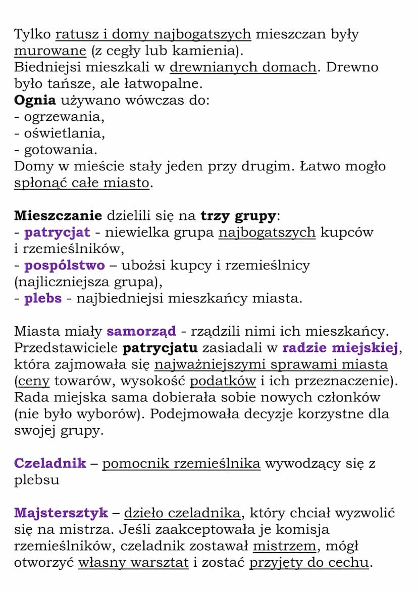 
<p>Mieszczanie w średniowieczu zajmowali się różnymi działaniami, takimi jak rzemiosło, handel i usługi. Miasta uzyskiwały prawa miejskie o