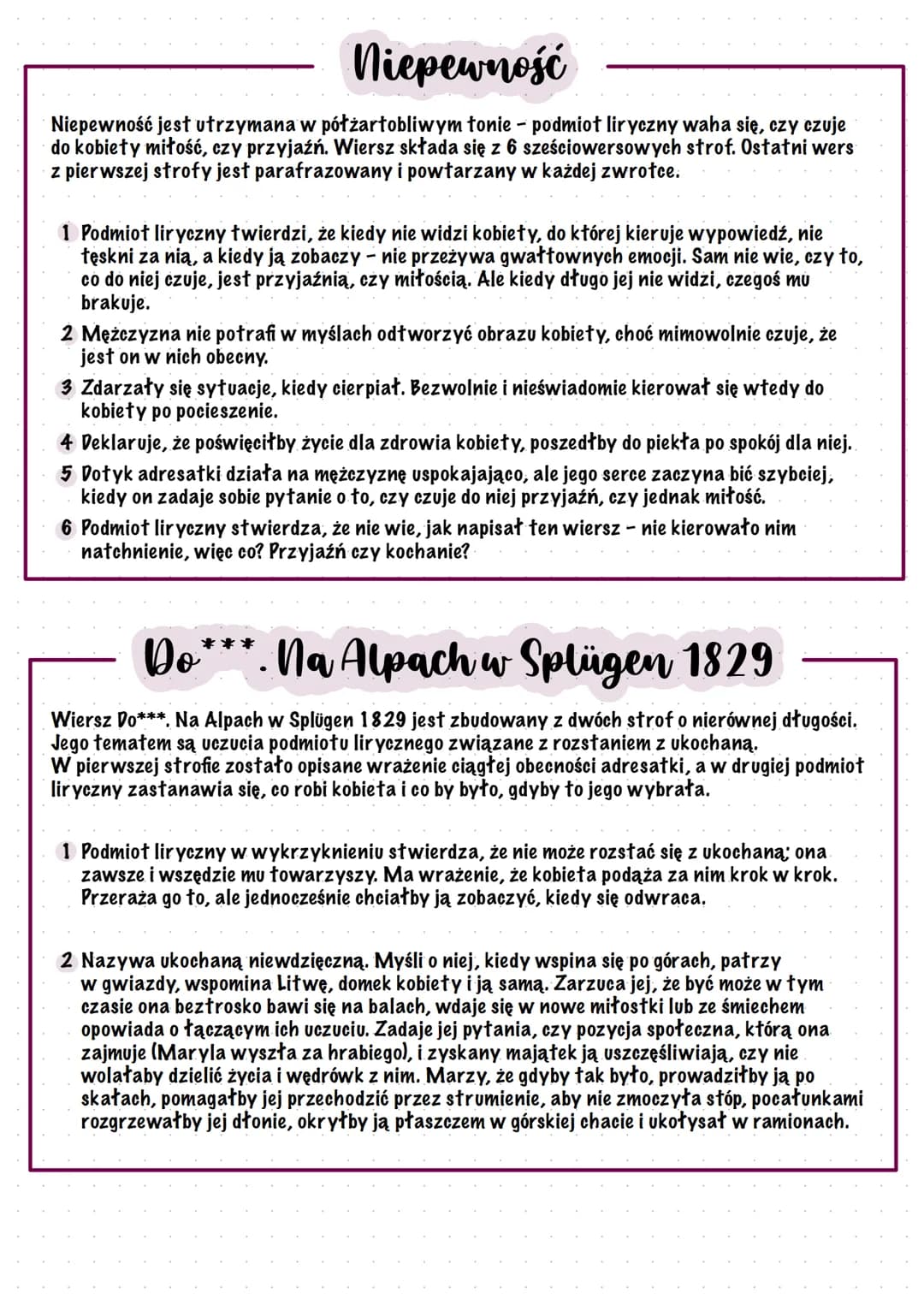 Wiersze miłosne
ADAM MICKIEWICZ
geneza
Mickiewicz pisał wiersze miłosne (erotyki) na różnych etapach twórczości. Biografia poety często
jest