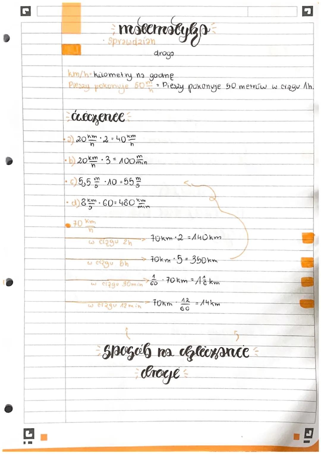 L
• Sprawdzian
droga
km/h kilometry na godine
Pieszy pokonuje 60€ = Pieszy pokonuje 50 metrów w cragu 1h.
caeczenée
·0) 20km ·2=40km
n
• b) 
