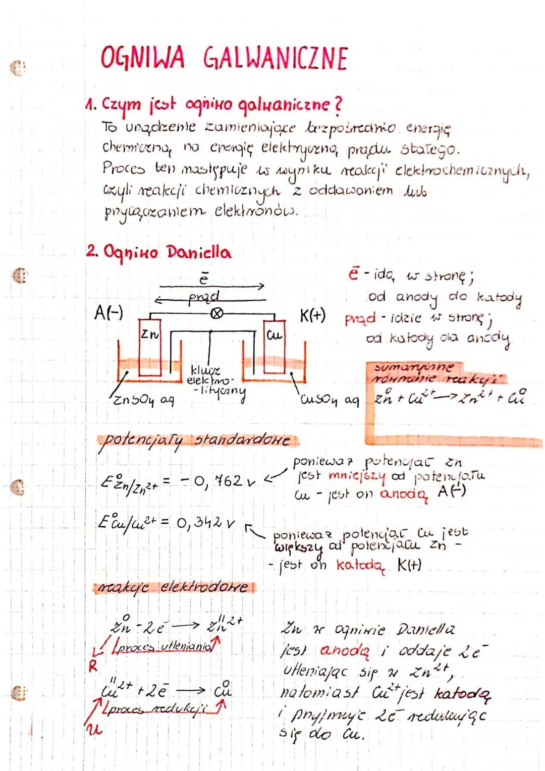 @
OGNIWA GALWANICZNE
1. Czym jest ogniko galwaniczne?
To unadzenie zamieniające bezpośrednio energię
chemiczna, no energię elektryveno, prod