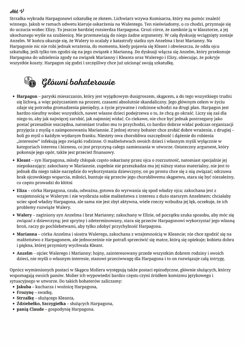 ●
Czas i miejsce akcji
Akcja Skąpca Moliera rozgrywa się we współczesnym autorowi Paryżu, czyli II połowie XVII wieku. Molier w ten
sposób z