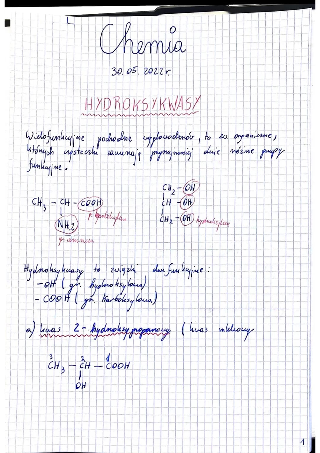 CH 3
Chemia
HYDROKSYKWASY
Wielofunkcyjne pochodne wyglowodorów, to zo. onganicae,
których crysteczker ramieniają jmynajmniej duie nóżime gru