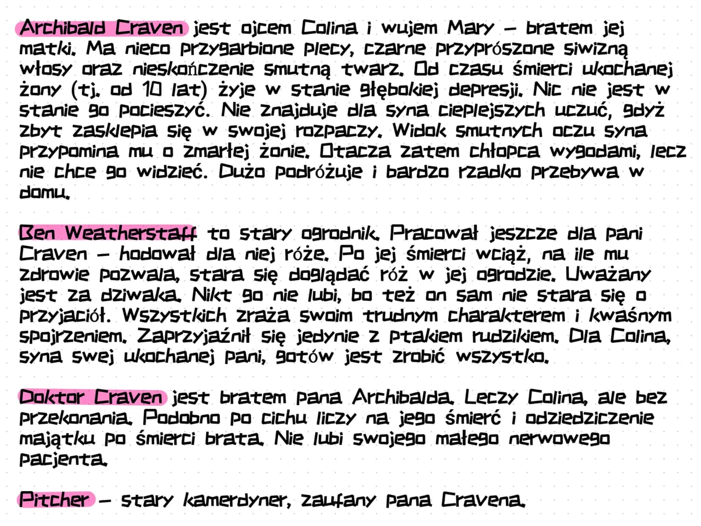 Tajemniczy ogród
Frances Hodgson Burnett
Bohaterowie:
Mary Lennox jest dziesięcioletnią dziewczynką, urodzoną i wychowaną w
Indiach. Jej ojc