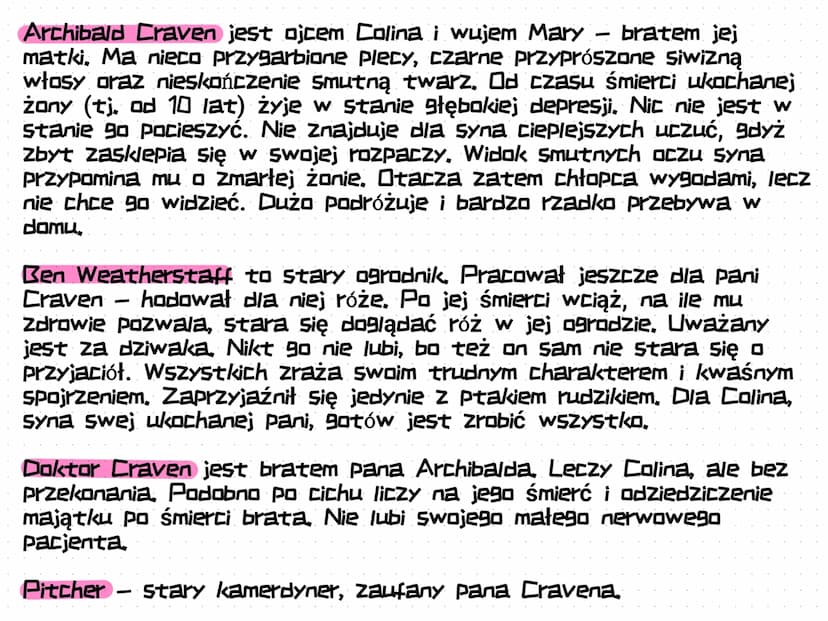 Tajemniczy ogród
Frances Hodgson Burnett
Bohaterowie:
Mary Lennox jest dziesięcioletnią dziewczynką, urodzoną i wychowaną w
Indiach. Jej ojc