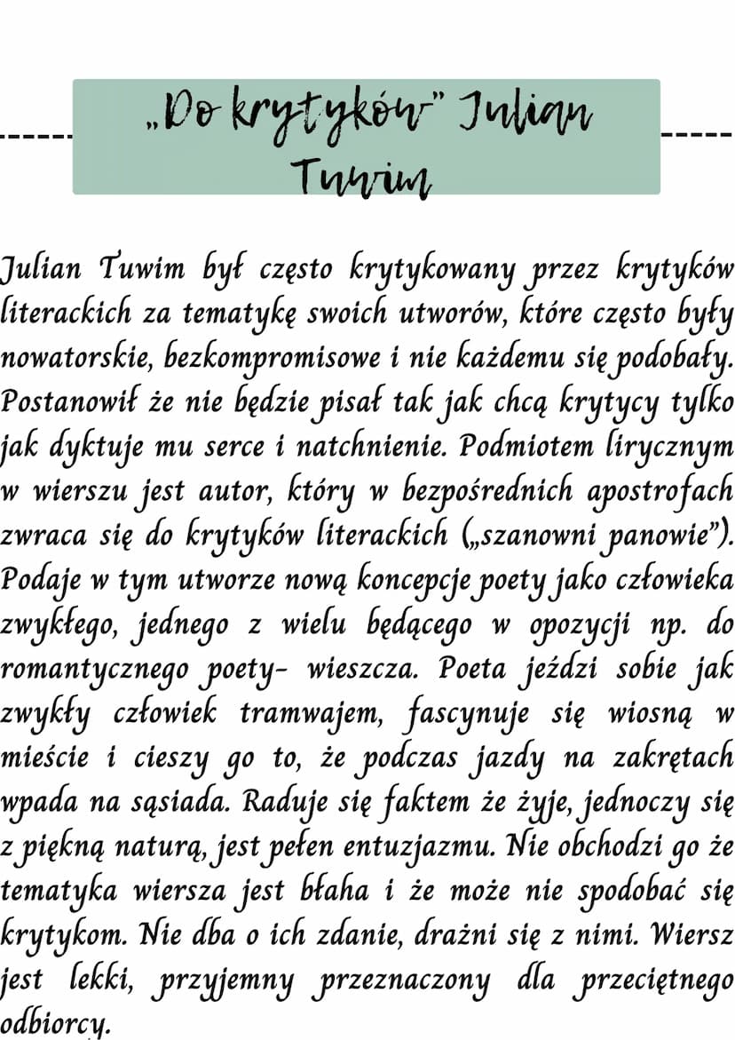 
<p>Julian Tuwim był polskim poetyckim awangardowcem, urodzonym 13 września 1894 roku w Łodzi. Był jednym z najwybitniejszych przedstawiciel