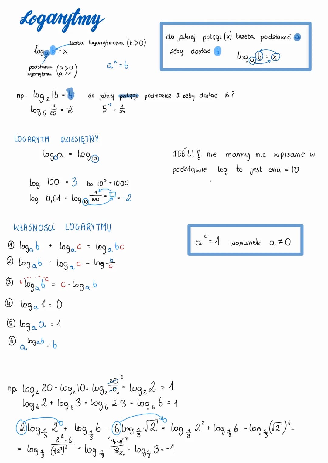 Logarytmy
loga 6²= x
Ⓒ)
np. log ₂ 16
2
podstawa (a)
logarytmu la #1
log 5 25
(as)
=
LOGARYTM DZIESIĘTNY
loga = log₁0
+
=
liczbu logarytmowa 
