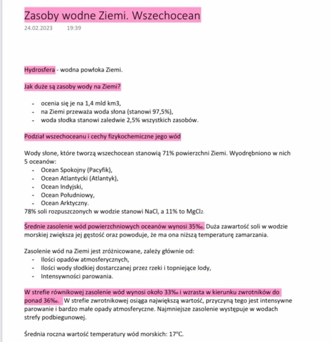Zasoby wodne Ziemi. Wszechocean