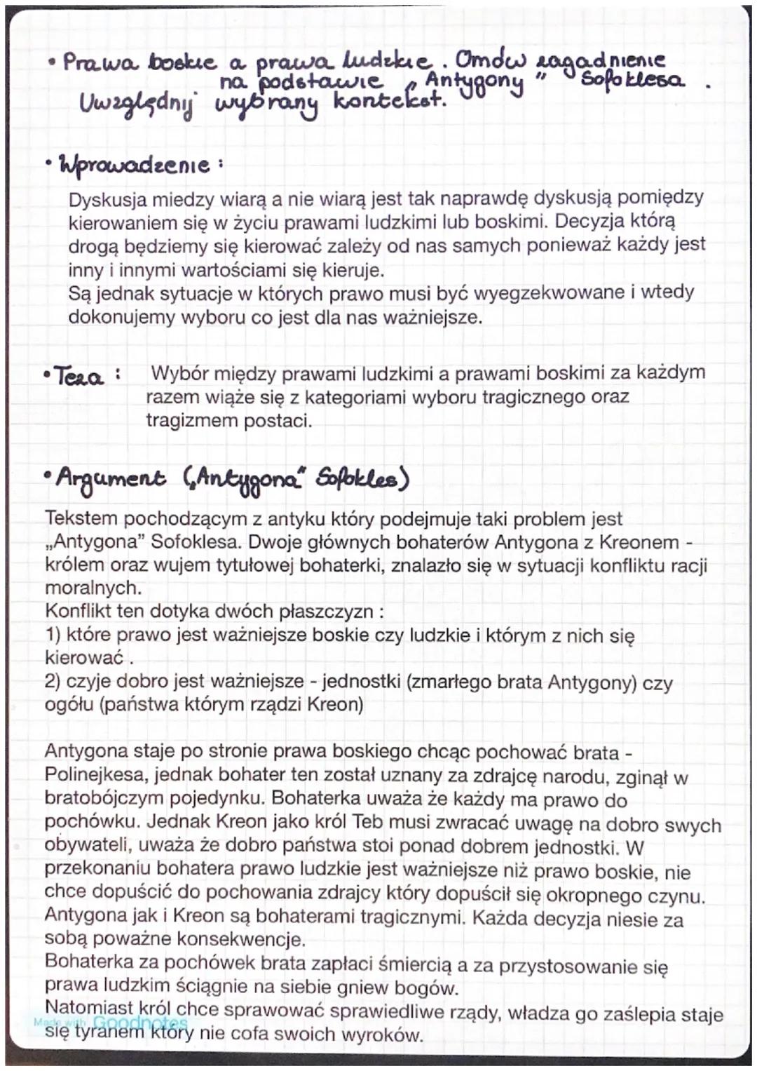 •
Prawa boskie a prawa ludzkie. Omów
na podstawie
Antygony
agadnienie
Sofoklesa
Uwzględnij wybrany kontekst.
• Wprowadzenie:
°
Dyskusja mied