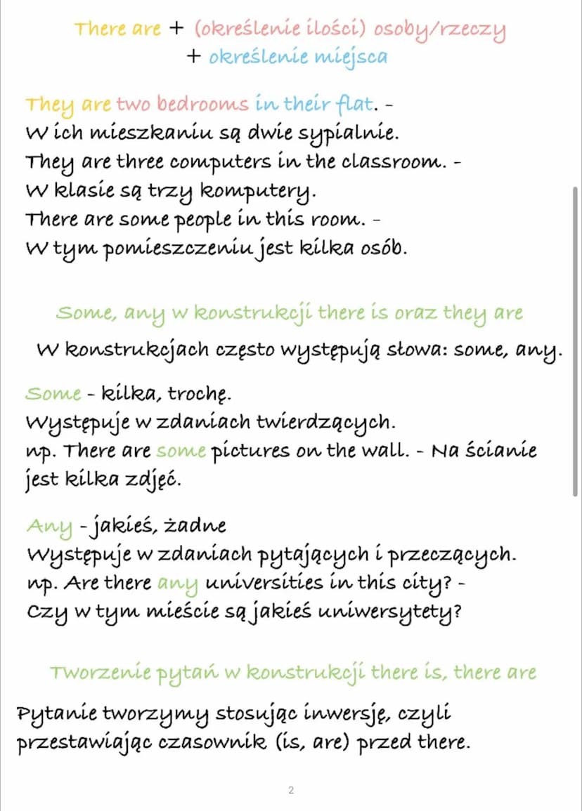 Konstrukcja „there is"
oraz ,,there are"
Konstrukcji there is, there are używamy, gdy
chcemy powiedzieć, że coś jest, znajduje się w jakimś
