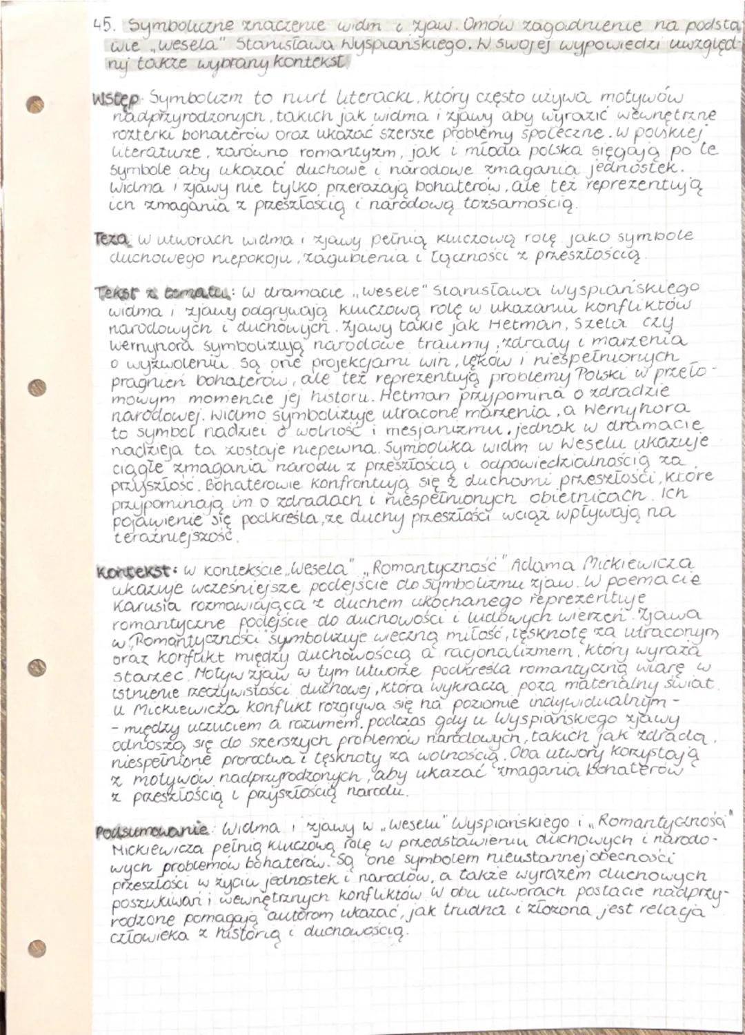 45. Symboliczne znaczenie widm i zjaw. Omów zagadnienie na podstawie "Wesela" Stanisława Wyspiańskiego. W swojej wypowiedzi uwzględnij także