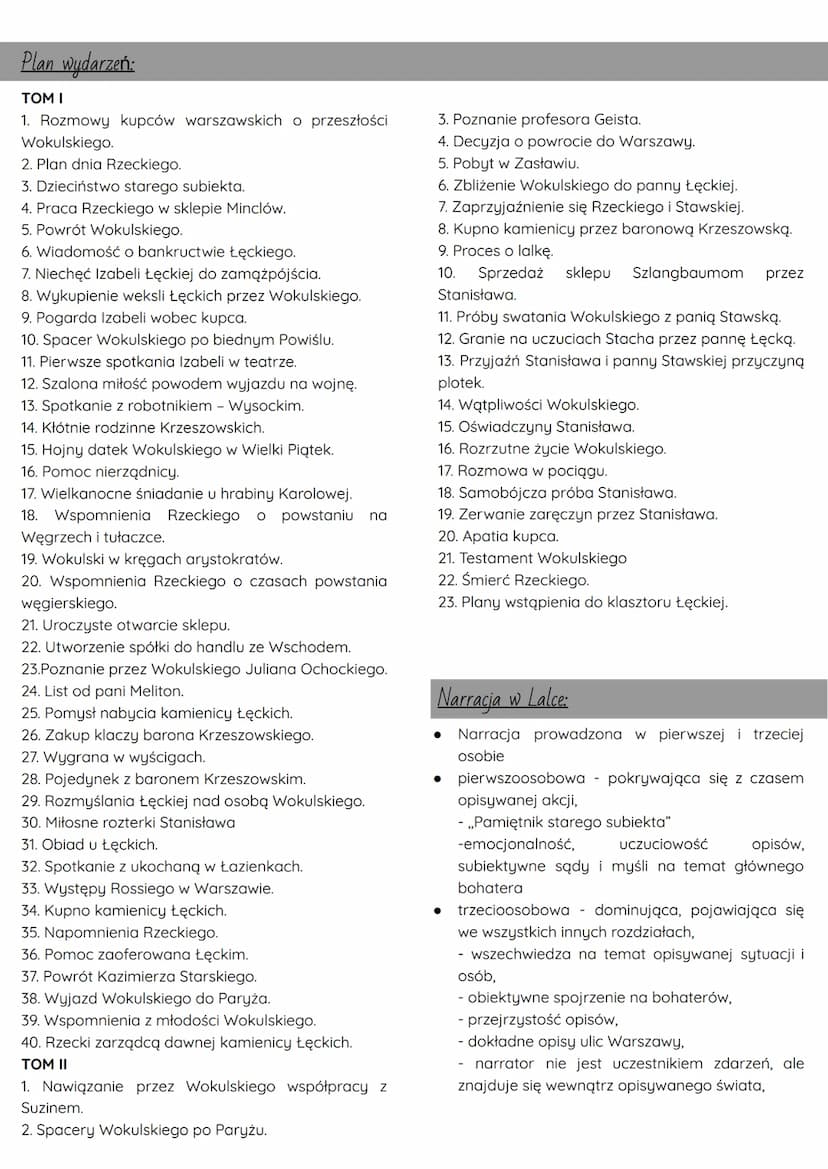 LALKA
Czas i miejsce akcji:
● ściśle określony zgodnie z zasadami realizmu,
● niecałe dwa lata, od marca 1878 do schyłku
października 1879
•