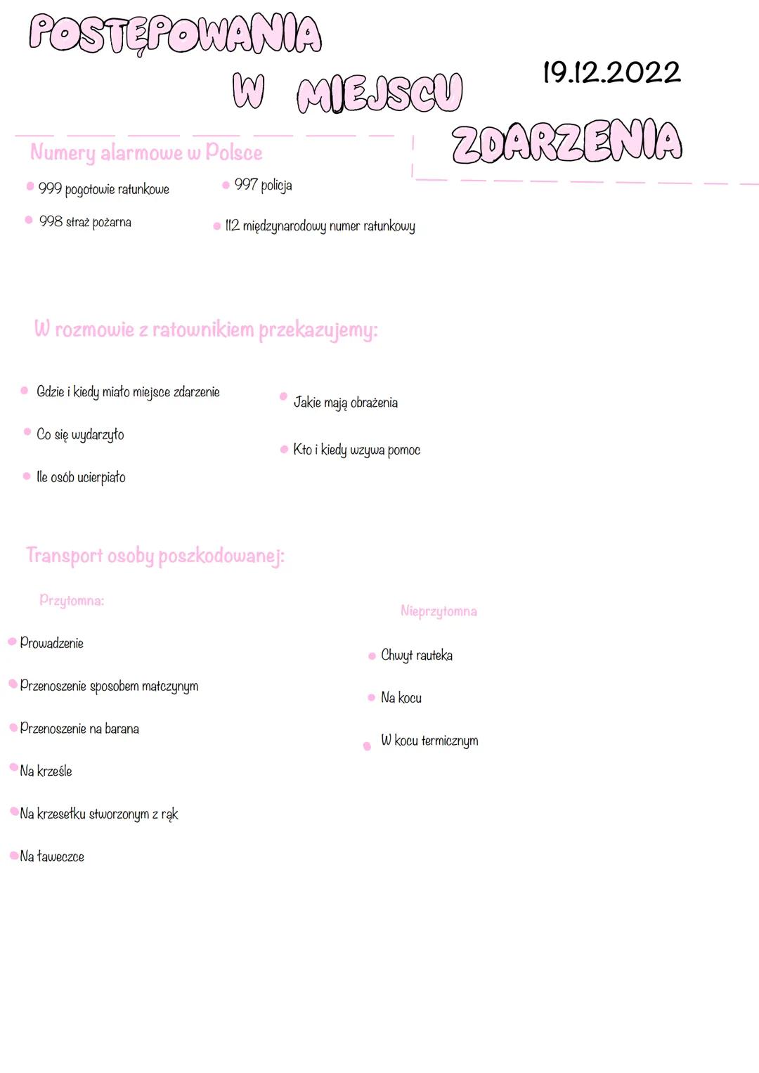 POSTĘPOWANIA
W MIEJSCU
19.12.2022
ZDARZENIA
Numery alarmowe w Polsce
⚫999 pogotowie ratunkowe
• 997 policja
⚫ 998 straż pożarna
• 112 między