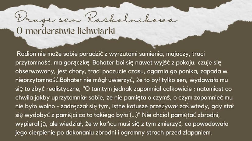 
<h2 id="znaczeniesnw">Znaczenie snów</h2>
<p>Sny odgrywają ważną rolę w literaturze, ponieważ ukazują wewnętrzne przeżycia bohaterów oraz i
