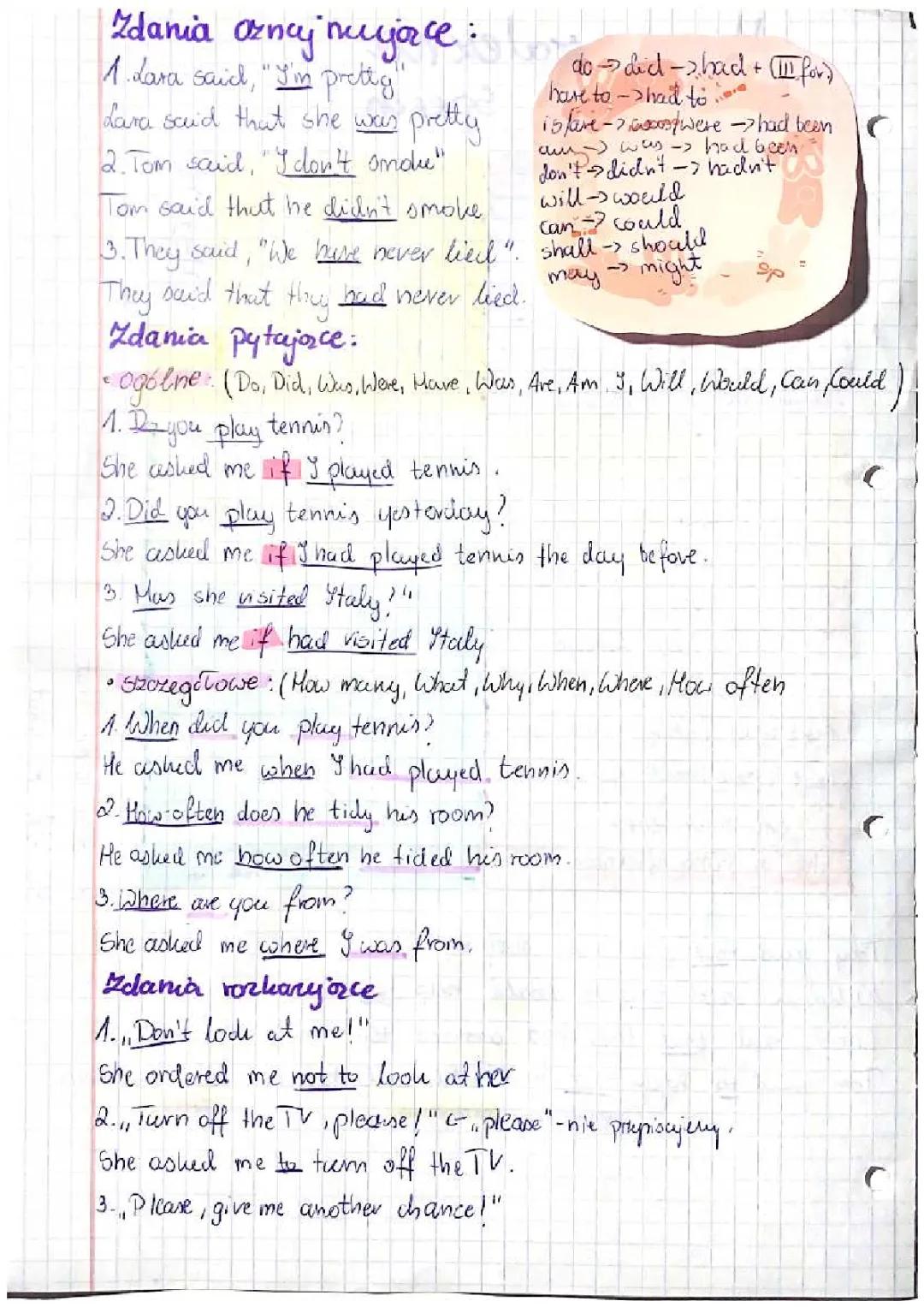 Mowa zależna- angielski 