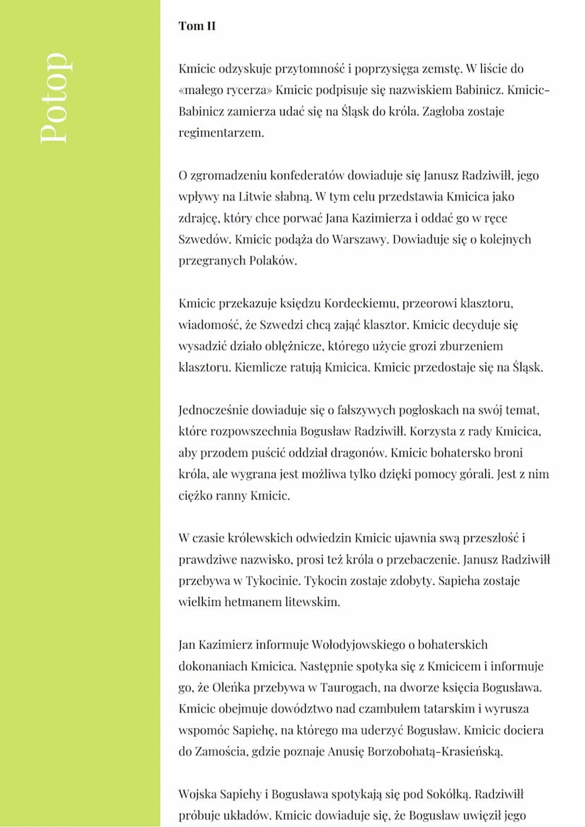 Potop
Streszczenie:
W styczniu 1655 roku młody żołnierz, Andrzej Kmicic, przybył do
Wodoktów, by poznać swoją przyszłą żonę, Aleksandrę
Bill