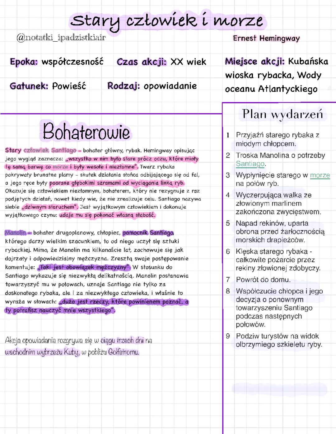 Stary człowiek i morze - opracowanie, streszczenie, testy