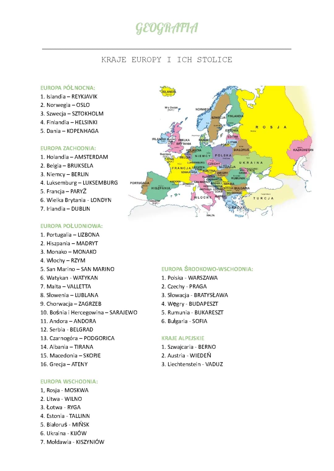47 Państw Europy i Ich Stolice: Mapa i Quiz dla Ciebie