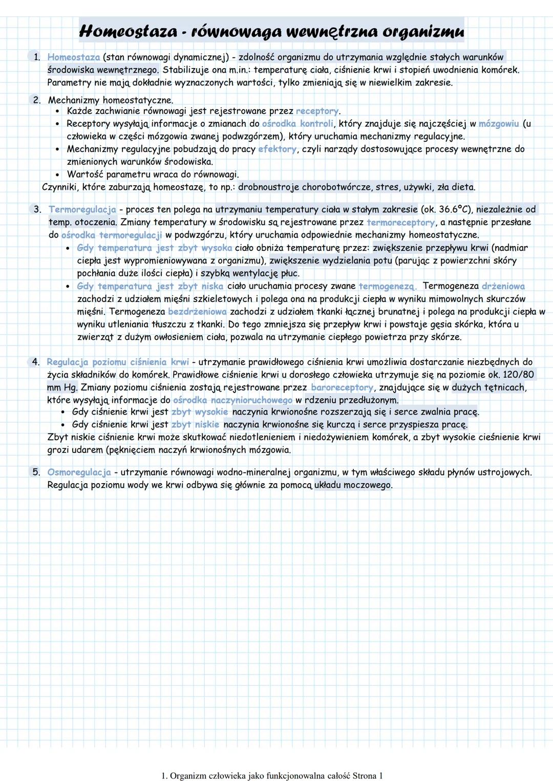 Homeostaza - równowaga wewnętrzna organizmu
1. Homeostaza (stan równowagi dynamicznej) - zdolność organizmu do utrzymania względnie stałych 