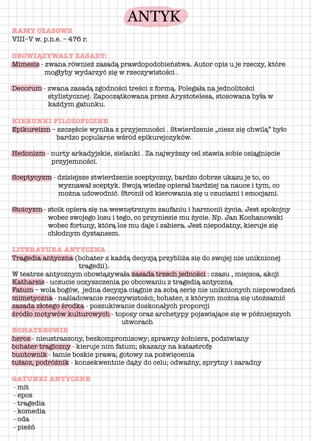 RAMY CZASOWE
VIII-V w. p.n.e. – 476 r.
ANTYK
OBOWIĄZYWAŁY ZASADY:
Mimesis - zwana również zasadą prawdopodobieństwa. Autor opis uje rzeczy, 