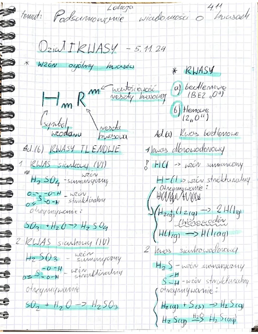 Chemia Klasa 8: Dział 1 - Kwasy