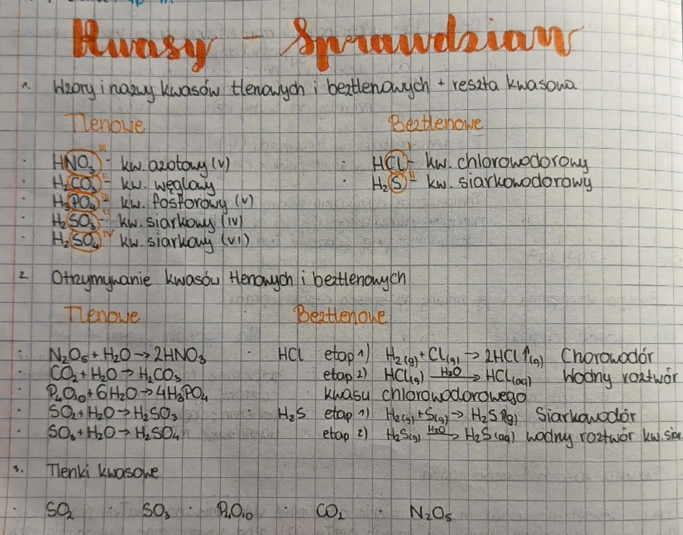a.
Rwasy
Sprawdzian
Wzory i nazwy kwasów tlenowych i beztlenowych + reszta kwasona
HNO-kwazotowy (V)
Tlenbie
H.CO.- kw. węglowy
HPO
kw. fosf