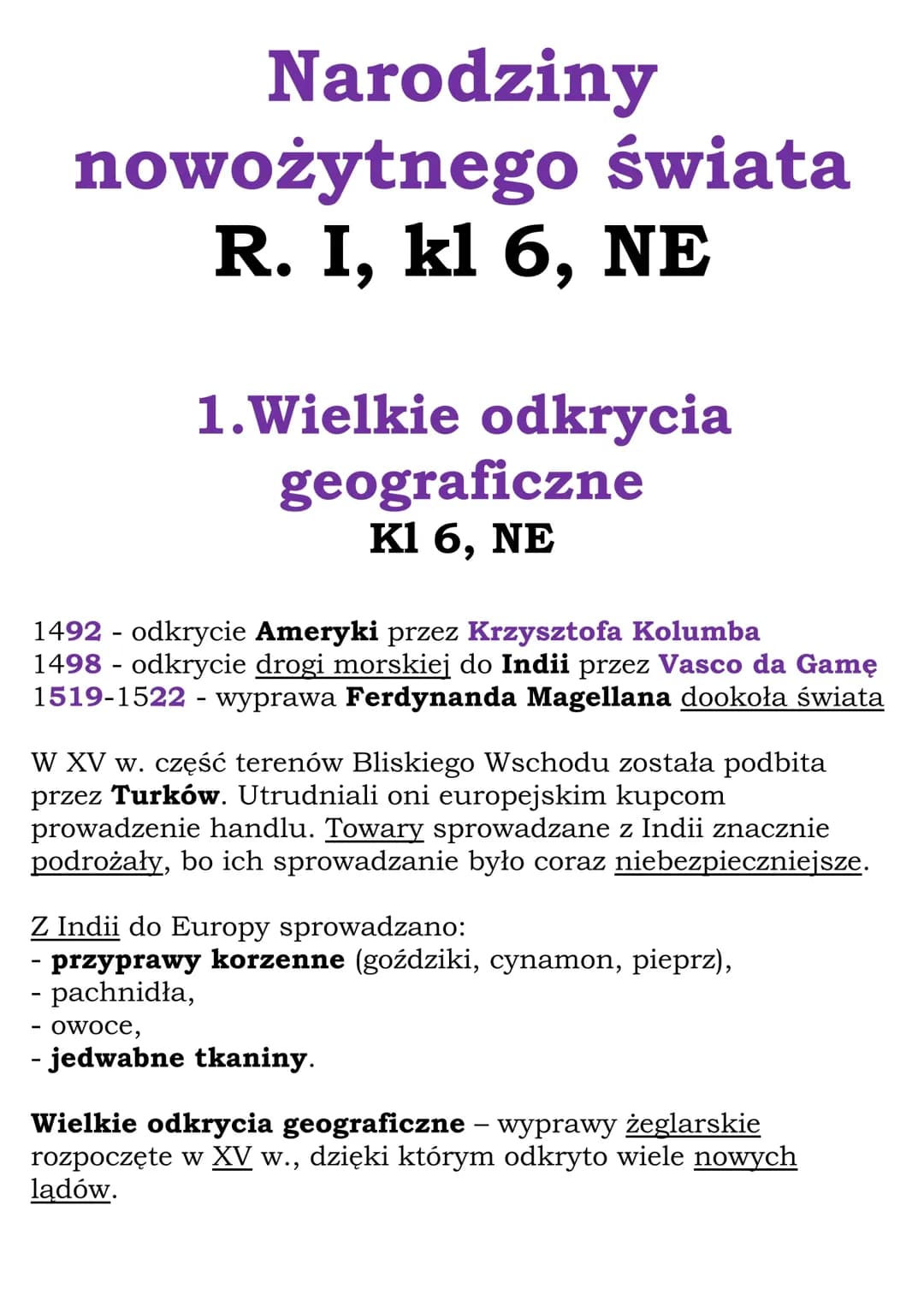 Narodziny nowożytnego świata (R. I, kl 6, NE)