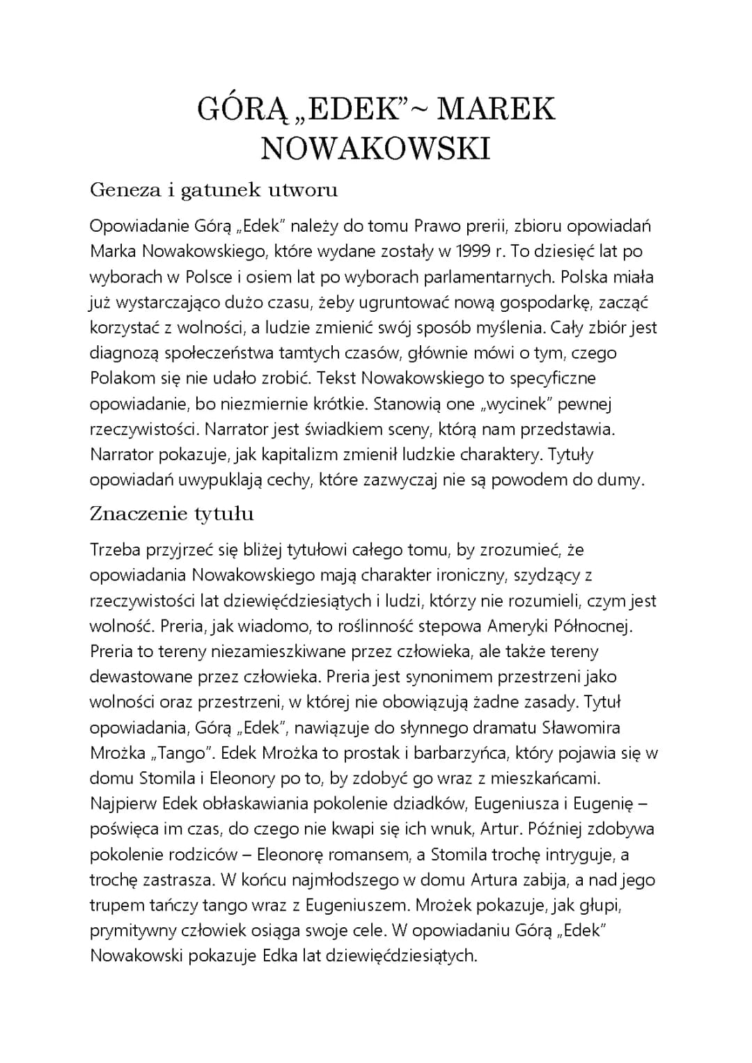 Górą Edek - PDF, Streszczenie, Wolne Lektury, Marek Nowakowski