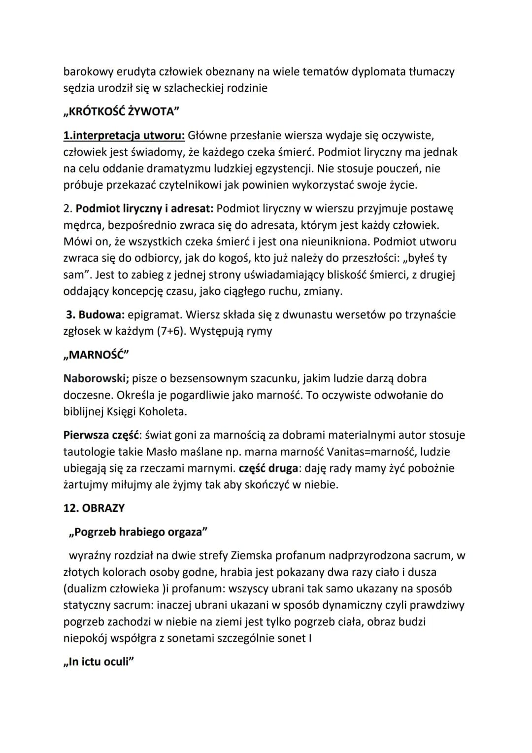 BAROK
1.Barok- epoka literacka od końca XVI do połowy XVIII wieku, powstała
w wyniku odnowy życia religijnego. Człowiek baroku próbuje dokon