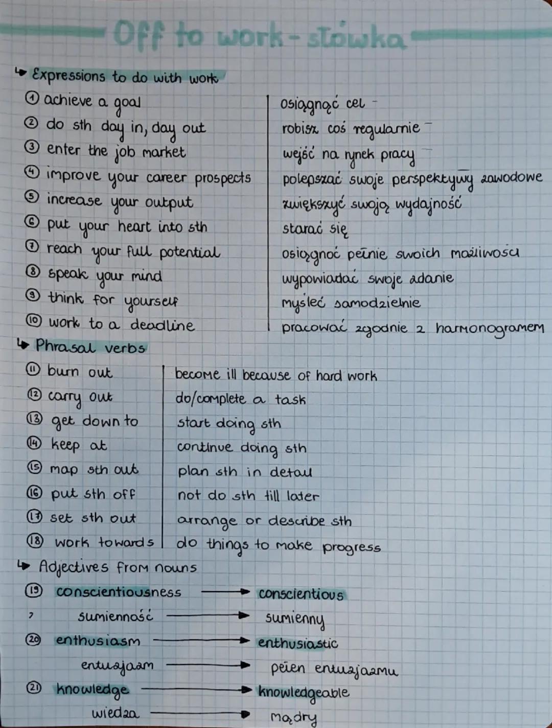 Praca i codzienne życie - słownictwo: Unit 5 (Focus 4)
