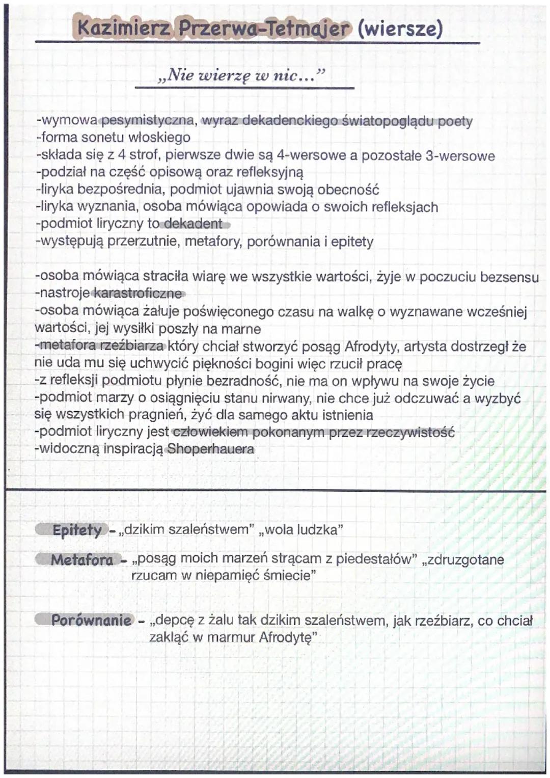 Nie wierzę w nic… wiersz Kazimierz Przerwa-Tetmajer
