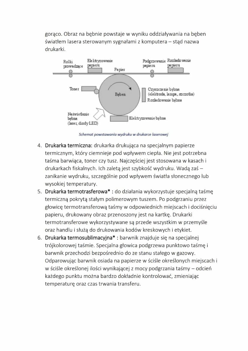 Drukarki:
Drukarka, to urządzenie peryferyjne, używane do drukowania tekstów i grafiki
na różnych nośnikach, a w szczególności na papierze. 