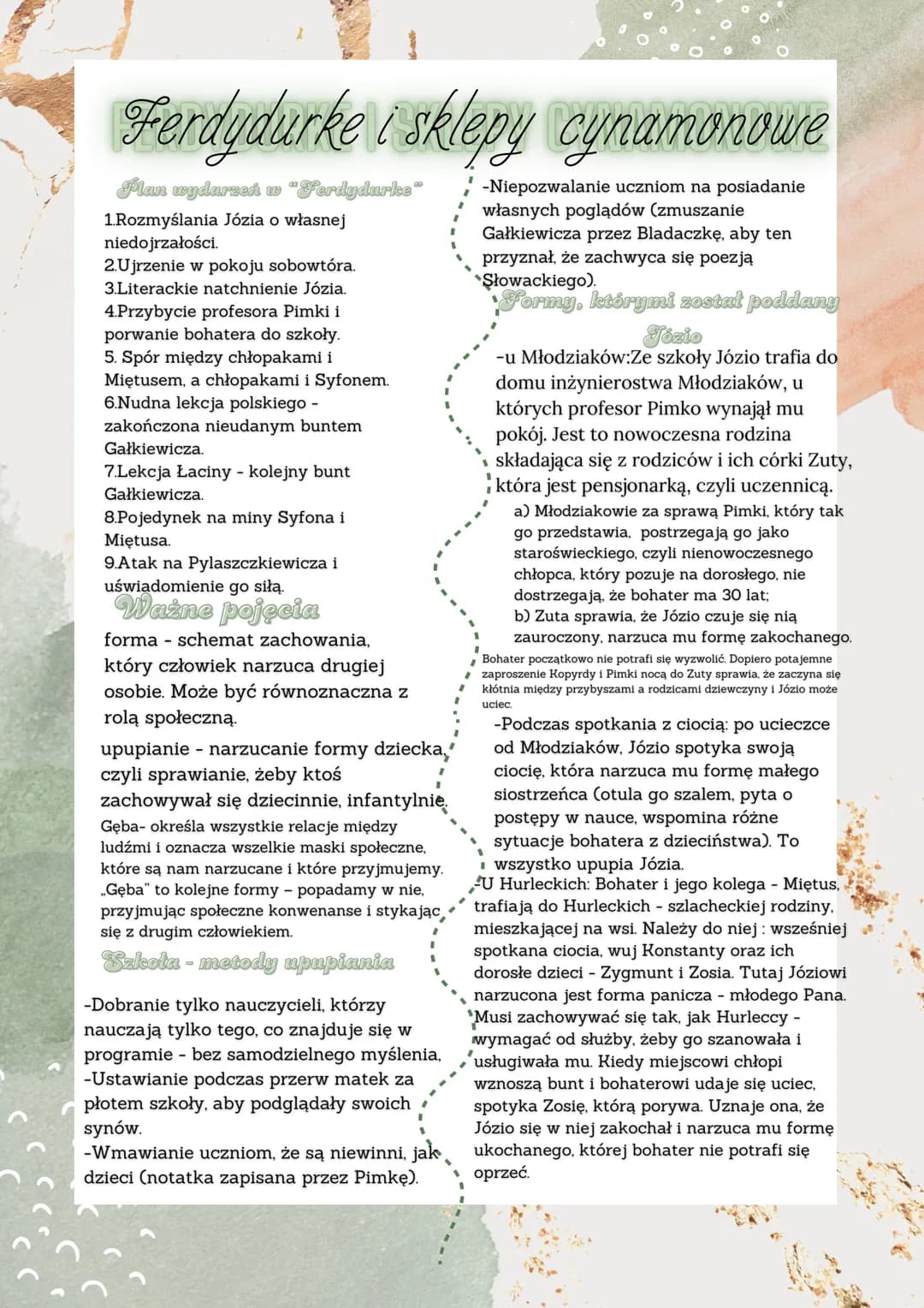 Ferdydurke i sklepy cynamonowe
-Niepozwalanie uczniom na posiadanie
własnych poglądów (zmuszanie
Gałkiewicza przez Bladaczkę, aby ten
przyzn