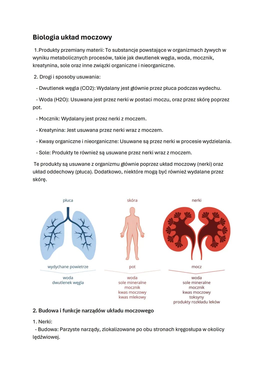 Biologia układ moczowy
1.Produkty przemiany materii: To substancje powstające w organizmach żywych w
wyniku metabolicznych procesów, takie j