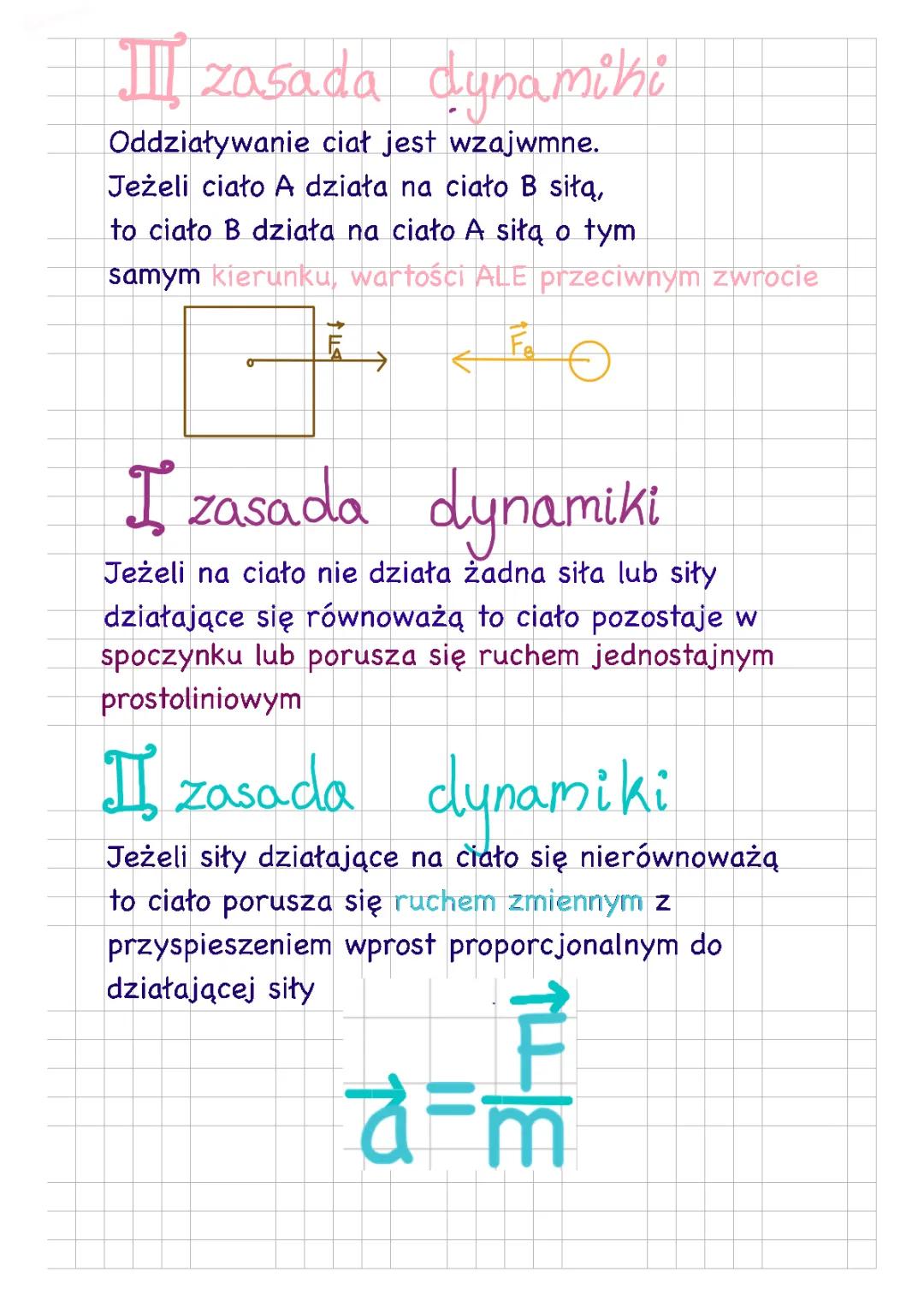 Zasady dynamiki, działania na wektorach, swobodny spadek