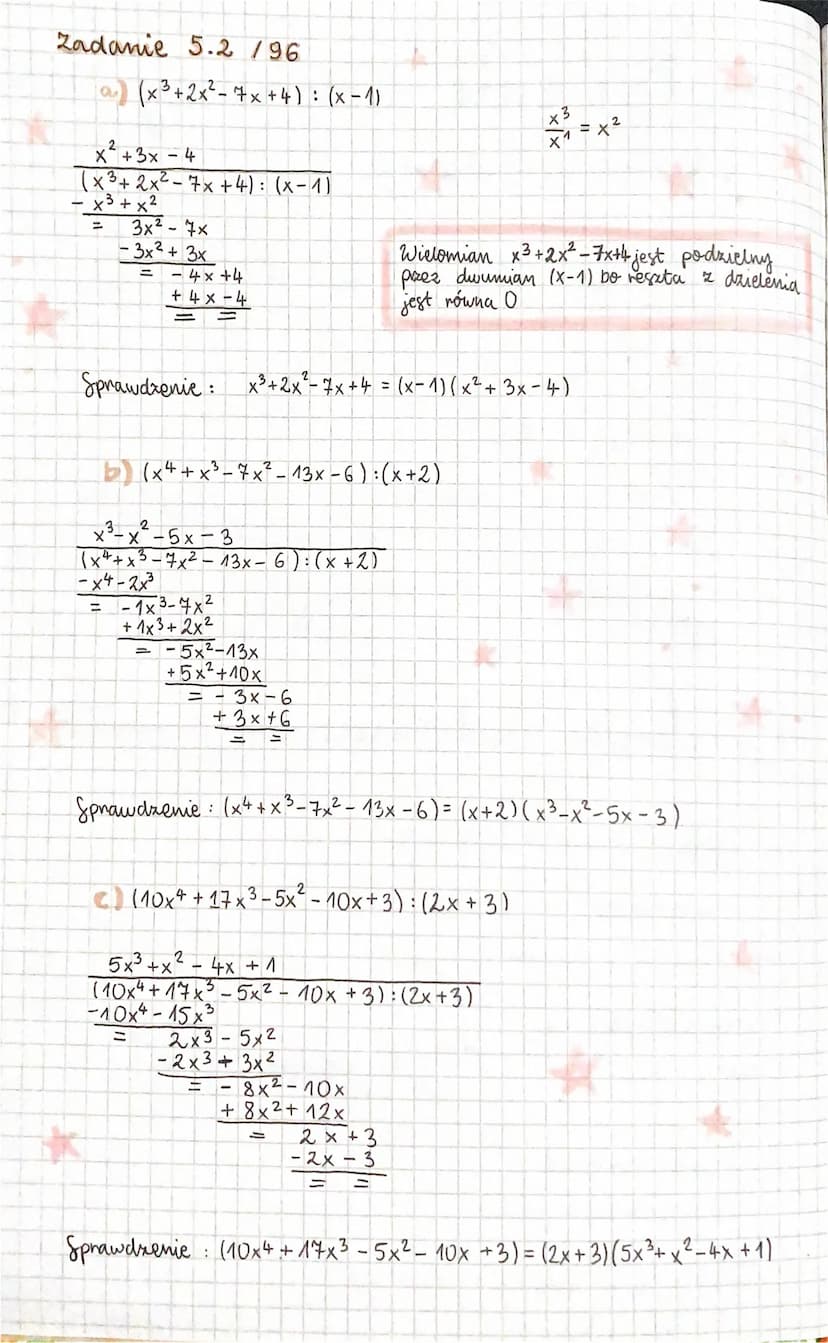 $1
Dzielenie wielomianów
HER
1. Mnożenie wielomianów przez liczbę.
3. (x³ + x²-8)= 3x²³² +21x² - 24
3
2. Muożenie wielomianów
"1
3
W(x) = x³