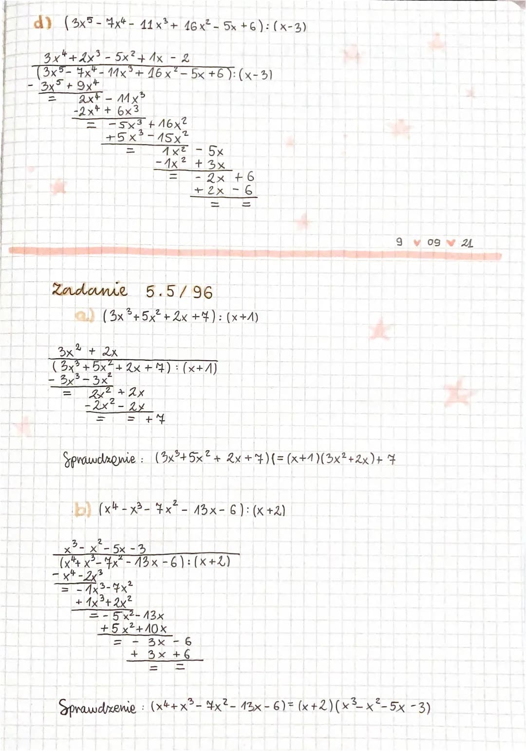 $1
Dzielenie wielomianów
HER
1. Mnożenie wielomianów przez liczbę.
3. (x³ + x²-8)= 3x²³² +21x² - 24
3
2. Muożenie wielomianów
"1
3
W(x) = x³