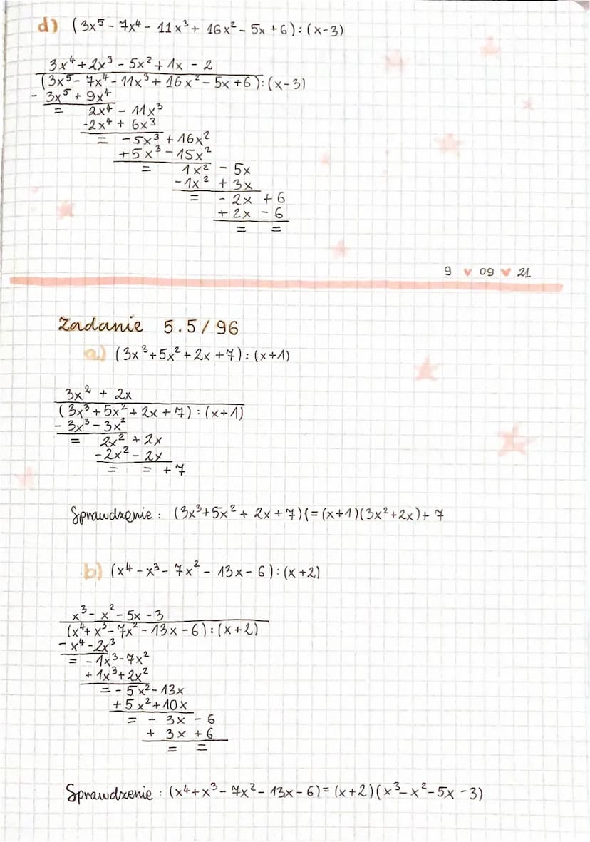 $1
Dzielenie wielomianów
HER
1. Mnożenie wielomianów przez liczbę.
3. (x³ + x²-8)= 3x²³² +21x² - 24
3
2. Muożenie wielomianów
"1
3
W(x) = x³