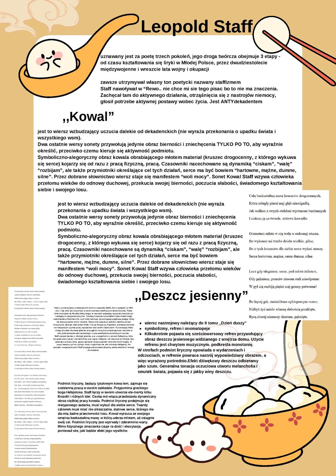 Leopold Staff - Analiza wierszy (Kowal, Deszcz jesienny)