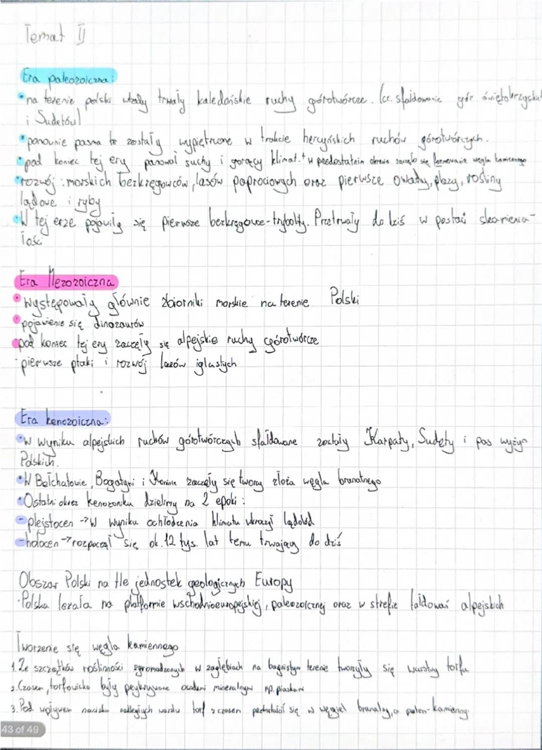 --- OCR Start ---
Temat
Era paleozoicana
*na terenie polski utaly trwaly kaledońskie ruchy górotwórze. (ce. sfaldomnic fór świętolbrzystal
i