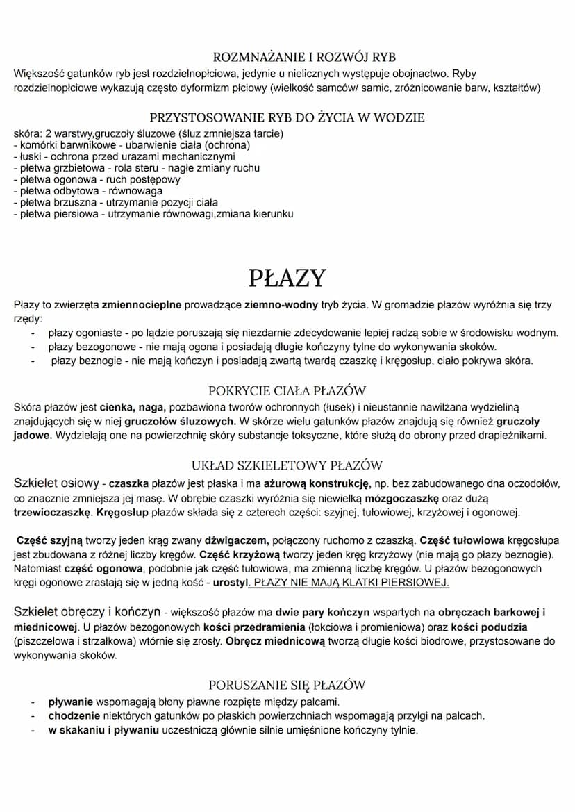 RYBY
U większości ryb ciało jest bocznie spłaszczone i ma kształt wrzecionowaty. Dzięki temu podczas poruszania się
łatwo pokonuje opór wody